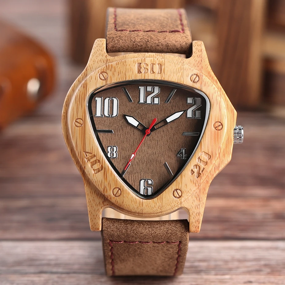 2017 Luxury Noble Men Wooden Watch New Fashion Triangle Dial 100% Natural Wood Quartz Genuine Leather Casual Male Handmade Gifts Christmas New Years gifts (7)