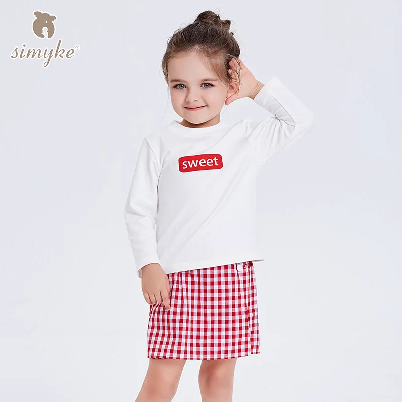

Simyke Children's Sets For Girl 2018New Spring 2pcs Set for Girls T-Shirt +Plaid Short Kids Spring Set Toddler Clothing J3776