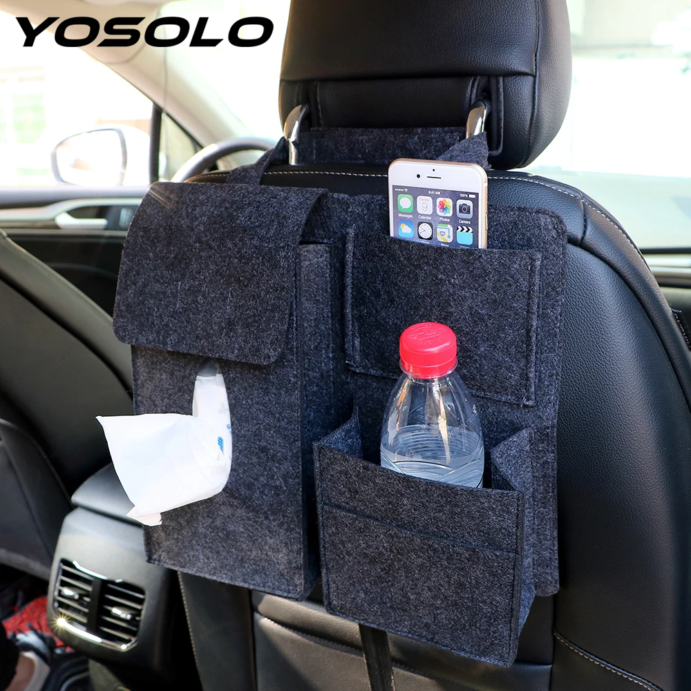 

YOSOLO Drink Tissue Paper Phone Holder Car Back Seat Organizer Container Universal Stowing Tidying Car Storage Hanging Bag