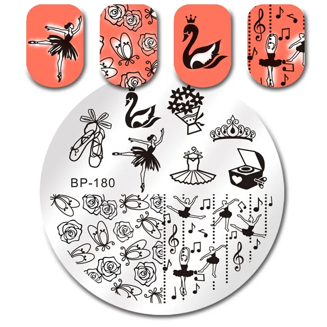 BORN красивый, Круглый ногтей штамповки пластины Shinging фрукты Маникюр пластина с изображениями для нейл-арта - Цвет: BP 180