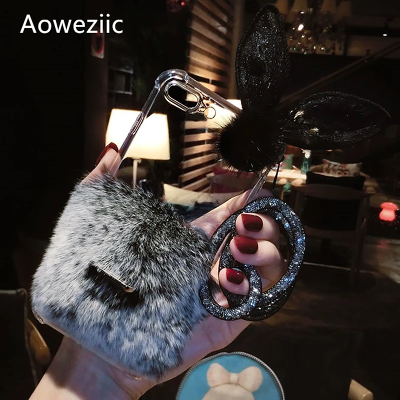 

Aoweziic Winter Tide brand Rex rabbit hair For iPhone X XS MAX XR 7P 8p 6s plus phone case lanyard female all inclusive bracket