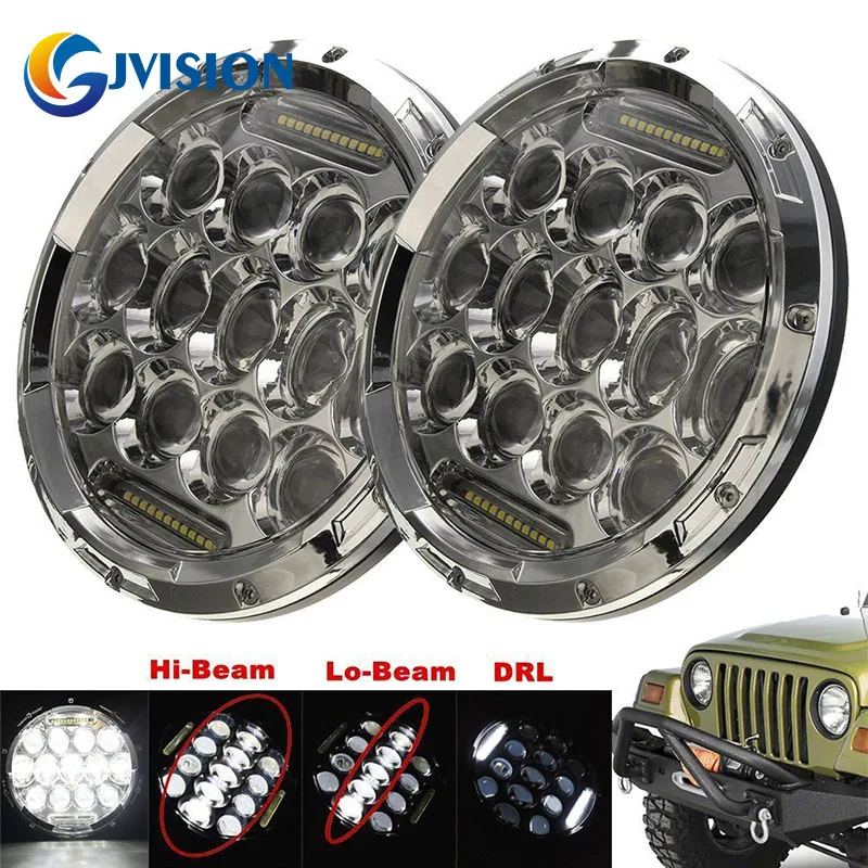 Pair 7'' Motorcycle led headlight with H4 Plug H4 H13 Adapter for Jeep