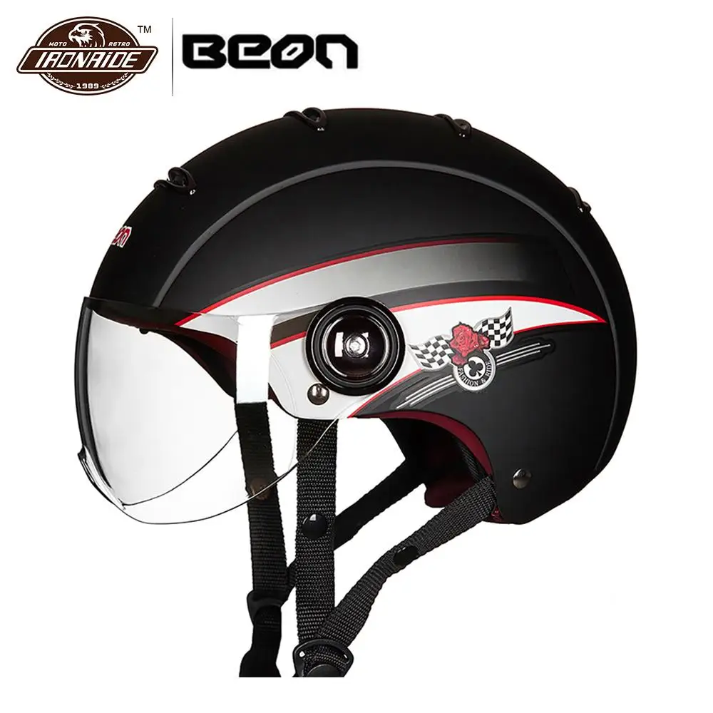 

BEON Retro Moto Casco Motorcycle Helmet Vintage Motorbike Helmet Open Half Face Helmet Capacete Scooter Biker Helmet Visor