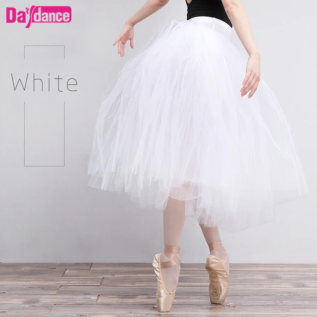 Tutú largo de Ballet para mujer, falda de tul lírico con calzoncillos,  color blanco