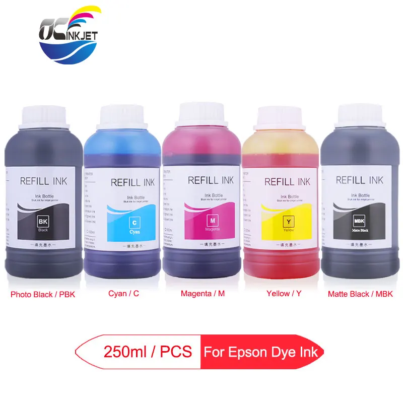 

5x250ml Universal Refill Dye Ink For Epson 7700 9700 7710 9710 T3000 T3200 T5200 T3270 T5270 T7270 T3080 T5080 T3280 Printer Ink
