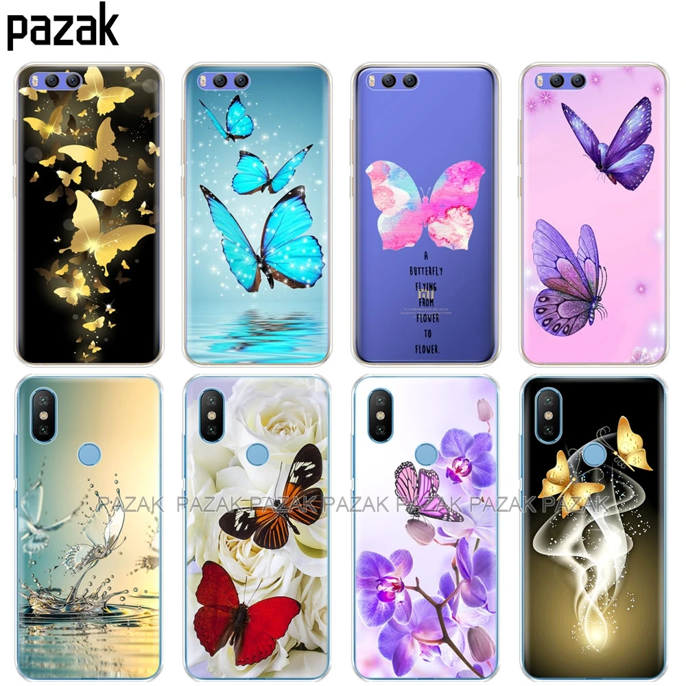 

Silicone Cover Case For Xiaomi Mi 8 8SE A1 A2 5 5S 5X 6 Mi5 MI6 NOTE 3 MAX Mix 2 2S butterfly roses flower
