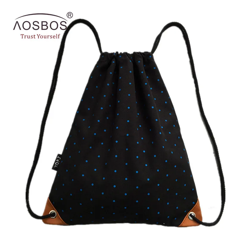 Aosbos брезентовый Рюкзак на шнурке, прочные спортивные сумки для женщин и мужчин, сумка для фитнеса и спортзала для обуви, сумка для хранения на шнурке - Цвет: Black