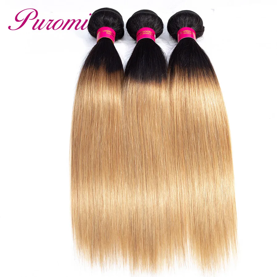 

Peruvian Straight Hair 3 /4 Bundles 1b/27 Ombre Human Hair Bundle Deals Puromi 100% Remy Hair Extensions