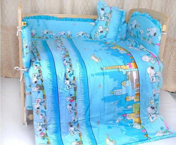 

Promotion! 6PCS Baby bedding set 100% cotton baby crib bedding sets (3bumper+matress+pillow+duvet)