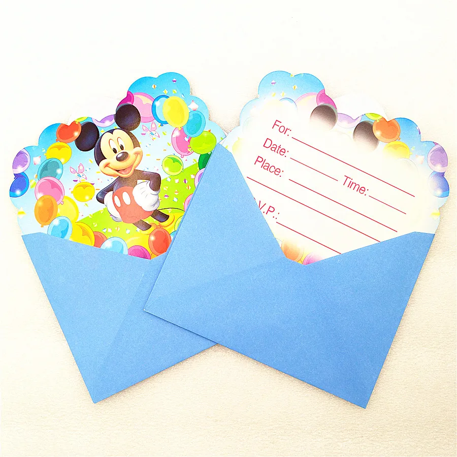  6pc Mickey Mouse Invitation Cards with Envelopes Kid Birthday Mickey Mouse Party Decoration baby sh - 32975128288