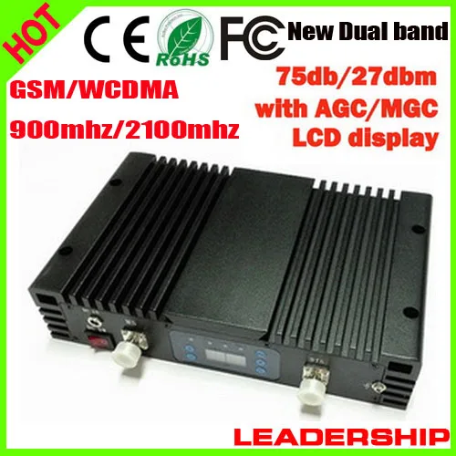 

Wholesale 1 watt 75db 27dbm GSM WCDMA W-CDMA 900MHZ 2100MHZ 1W dual band cell/mobile phone repeater booster detector repetidor