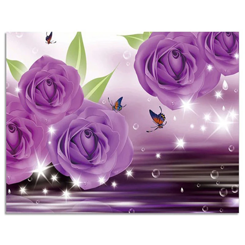 Purple Rose 35D DIY Diamond Painting Cross Stitch Wall Sticker Embroidery Full Square Crystal Mosaic Pictures Stickers | Дом и сад