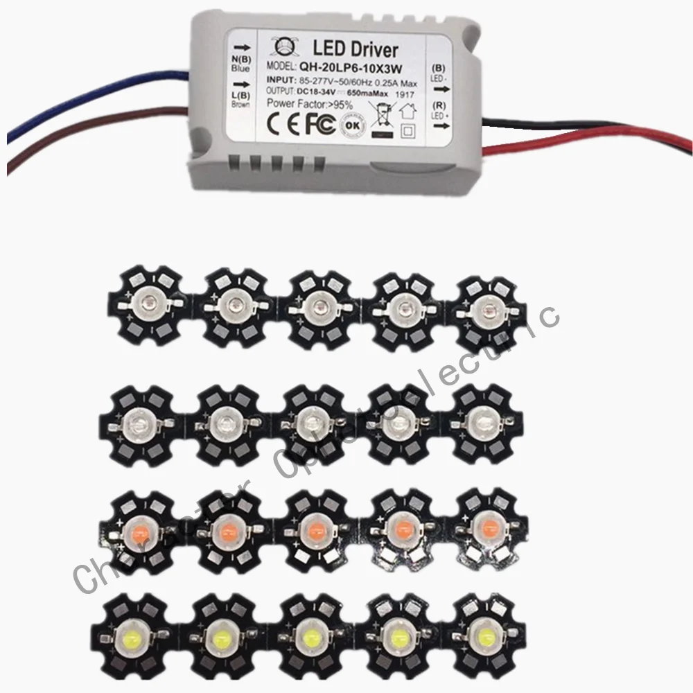 1 шт. 6-10x3w 600mA светодиодный водонепроницаемый драйвер+ 10 шт. 3 Вт светодиодный красный/зеленый/синий/Холодный Белый/Королевский синий/660-840nm