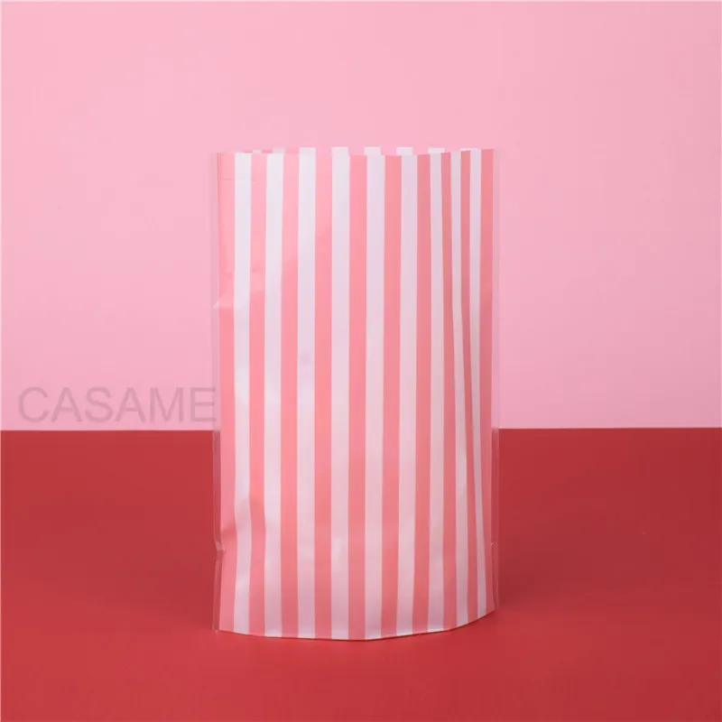 100 pcs Color Plastic Striped Cookie Candy Gift Bags Not Adhesive Seal Package Bag Cellophane Birthday