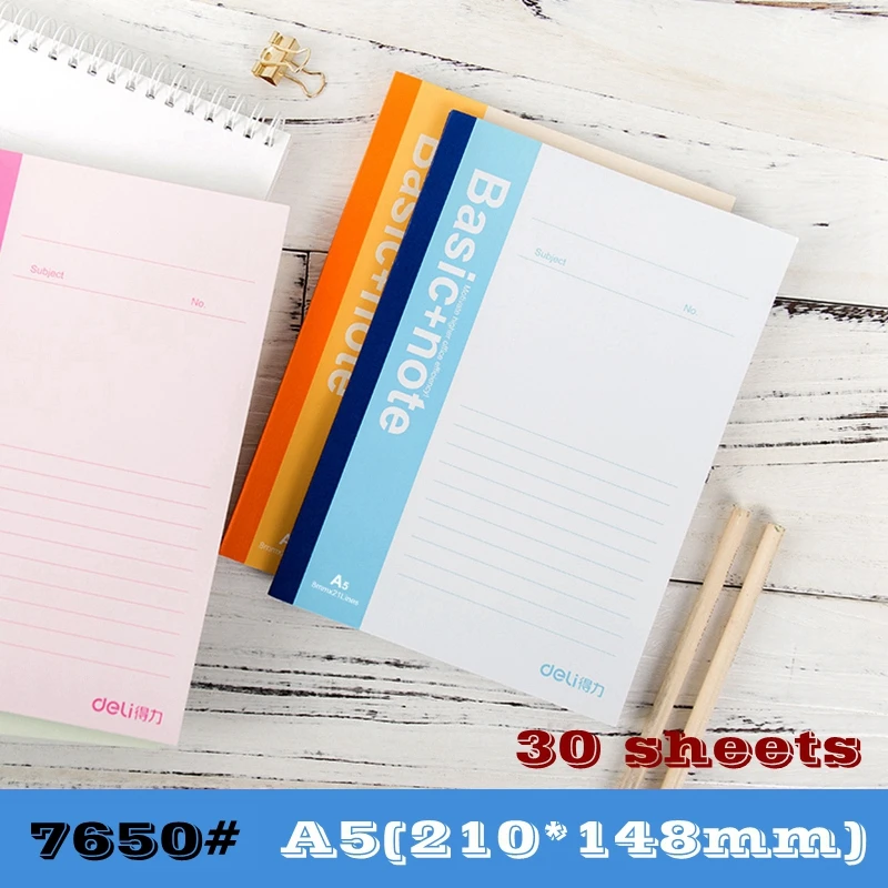 1PCS Deli 7650 Soft face notebook Hand writing notebook A5 B5 A4 32k Size optional 30-100 sheets notebook