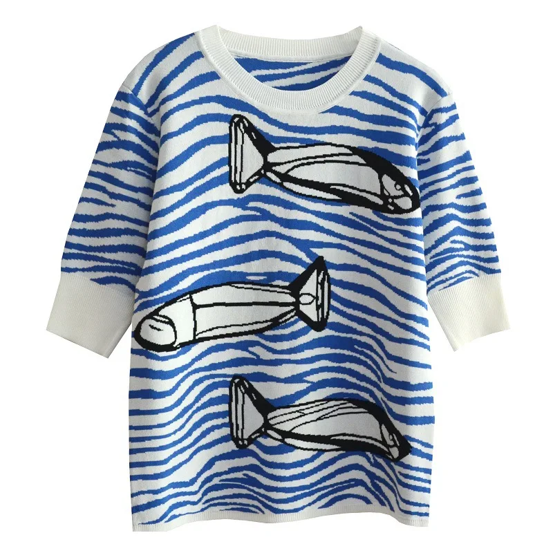 

Brand new design knitted T shirts 2019 spring summer runways women's Tops Tee Chic stripe knitting Tee shirt A318