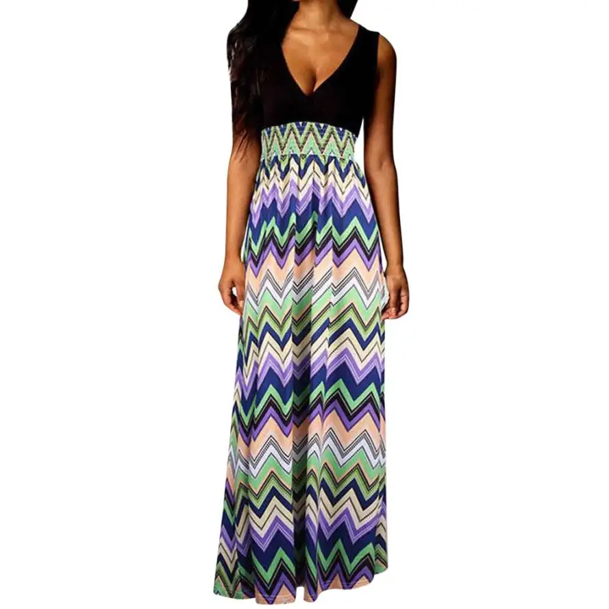 2019 Casual Womens Paisley Summer Beach Boho Long Maxi Dress Sleeveless