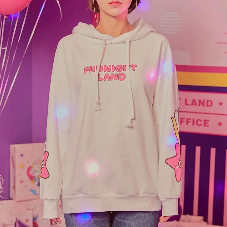 

Shooting Star Moonlight Land Cute Women's Hooded Sweatshirt Warm Loose Lolita Winter Long Sleeve Hoodies Color Pink & White