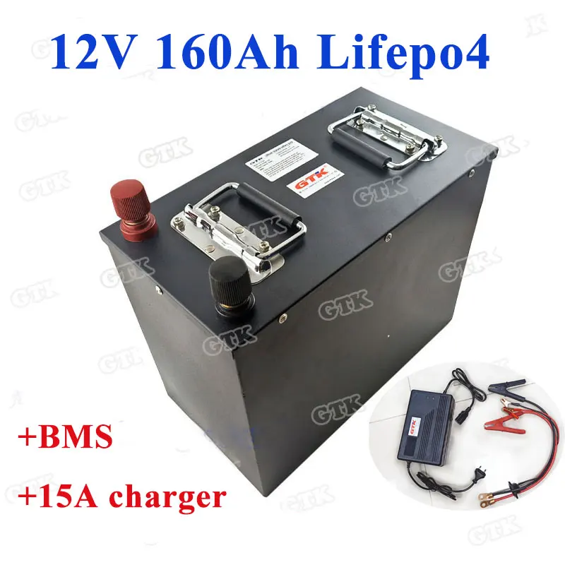 Steel case 12V 160Ah LiFepo4 lithium battery pack with BMS for