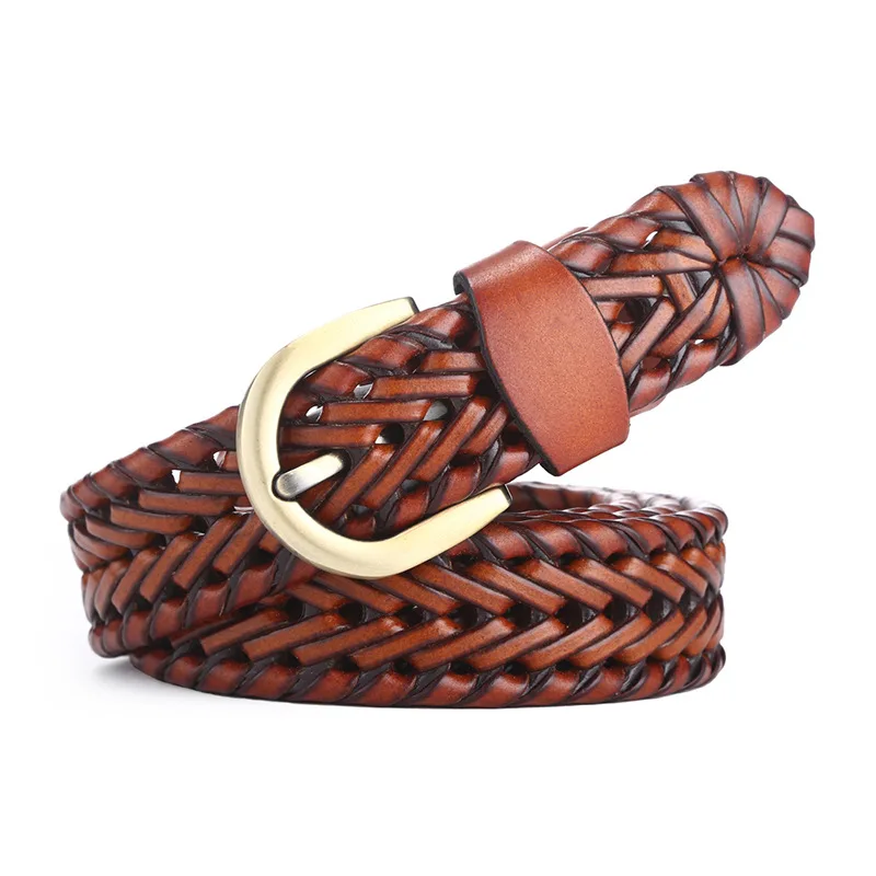

Retro Weave Style Belt Fashion Design Leather Waist Strap Good Quality Casual Jeans Pants Belts Golden Buckle Luxury Unisex Belt