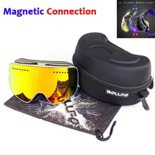 Лыжные очки с магнитные двойной слоистые линзы Лыжный Спорт анти-туман UV400 очки для катания на сноуборде для Для мужчин Для женщин лыжные очки, солнцезащитные очки с футляром