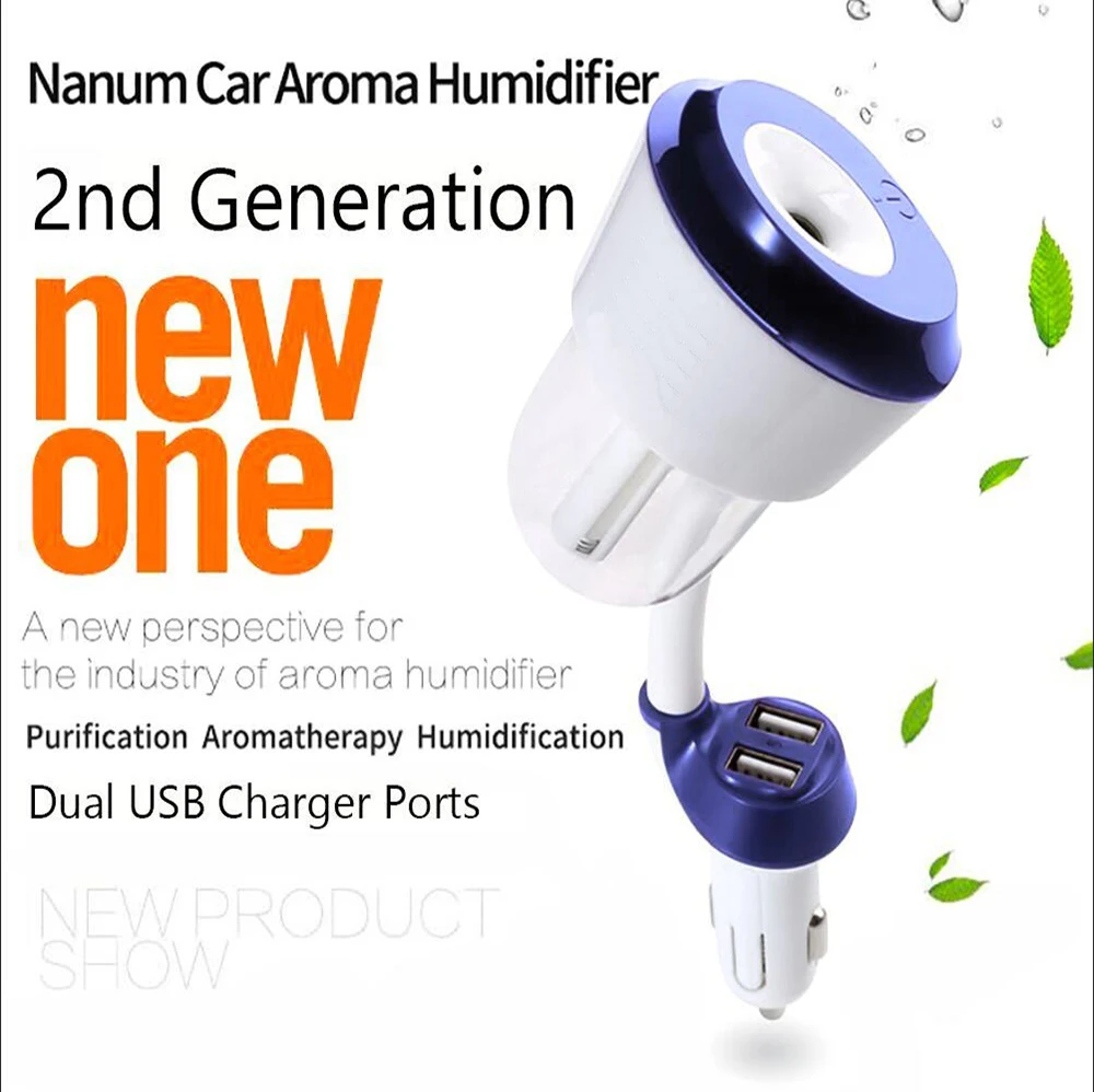 Car humidifier 2 USB charger port essential oil aroma diffuser portable