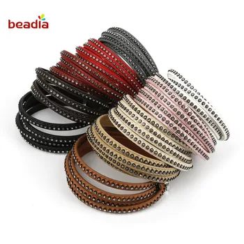 

New Rope Crystal Rhinestone Flat PU Leather Cord for Women DIY Choker Necklace Bracelet Fashion Jewelry Making Handmade Crafts