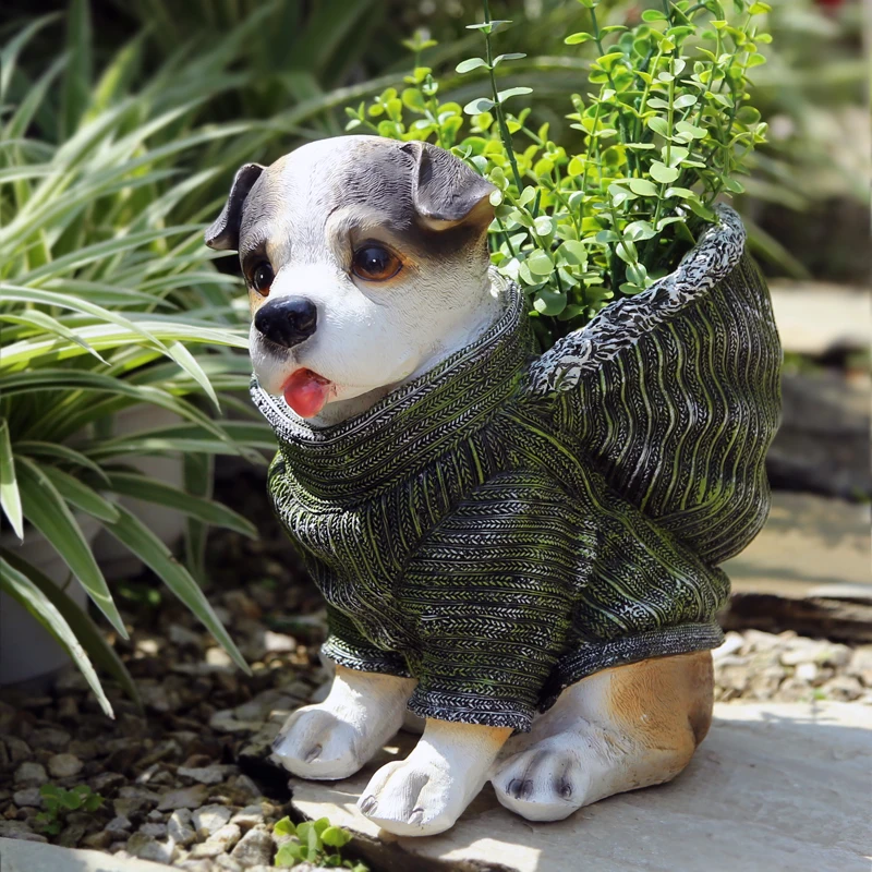 

Outdoor Gardening Simulation Animal Ornaments Resin Puppy Flowerpot Crafts Courtyard Park Figurines Decoration Villa Sculpture