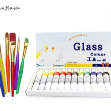 Набор красок из стекла, акриловая краска, ручная окрашенные пигменты, 12 цветов, 12 мл цветов Художественный набор, 6 кистей для красок