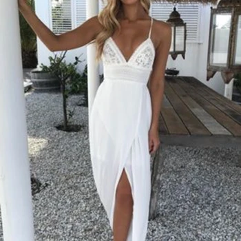 

Women's Lace Long Backless Evening Party Summer Beach Dress Sundress