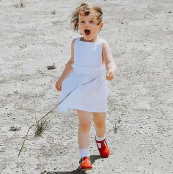 

Ins Europrean Girl Summer Dress Linen Clothings Todddler Baby Kids Girl Princess Clothes