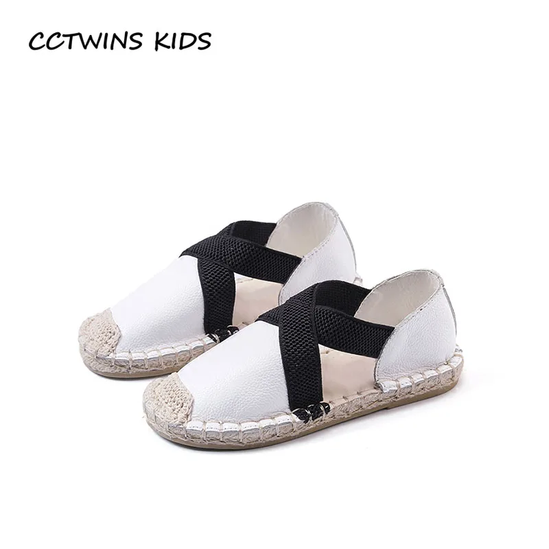

CCTWINS KIDS 2018 Summer Children Fashion Black Espadrille Toddler Genuine Leather Shoe Baby Girl Brand Flat White GE1688