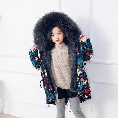 Новые детские парки, пальто с воротником из натурального меха енота, Толстая теплая куртка с подкладкой из кроличьего меха Детское пальто для мальчиков и девочек, одежда - Цвет: as photo