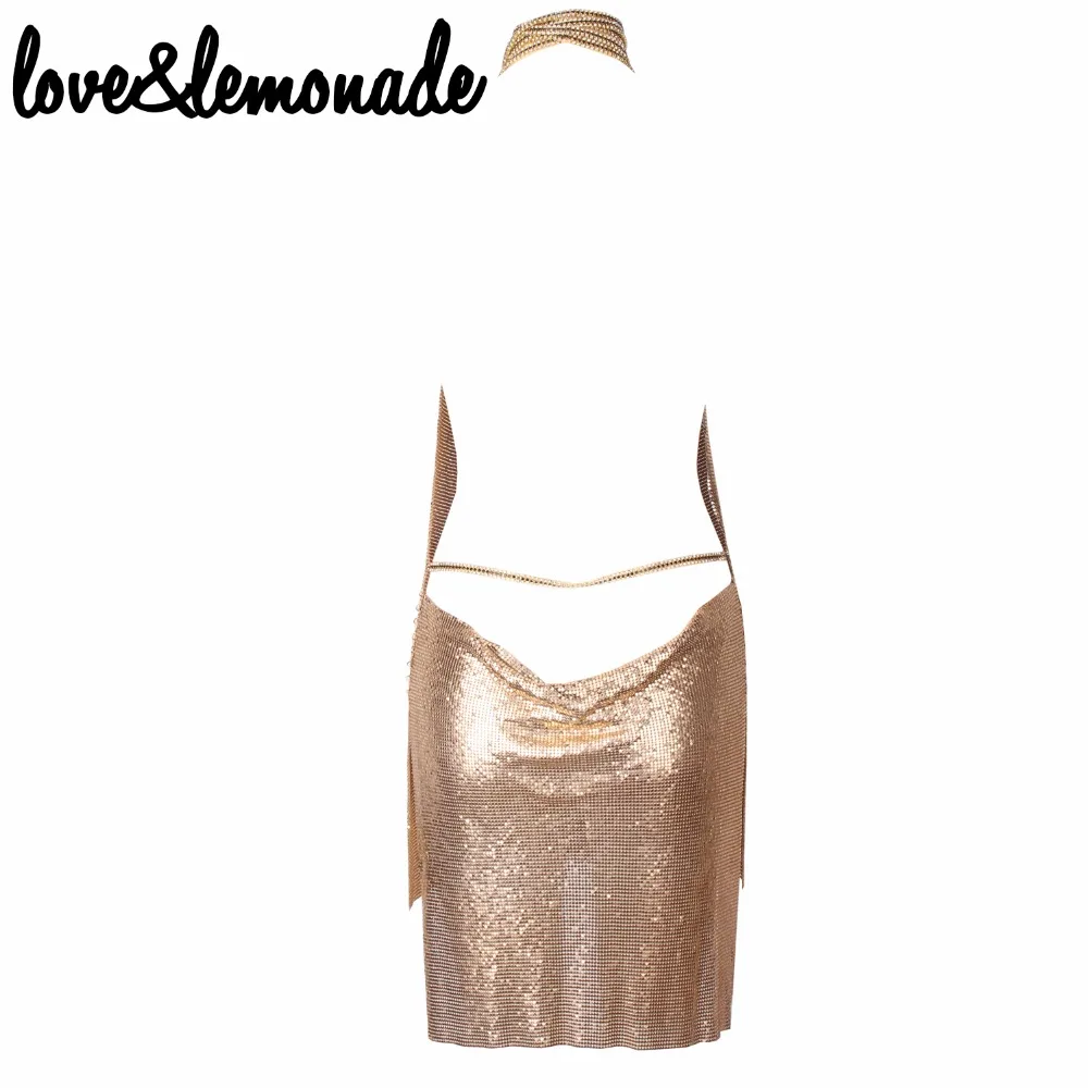 Love& Lemonade металлические вечерние платья с лямкой на шее Gold TB 9799