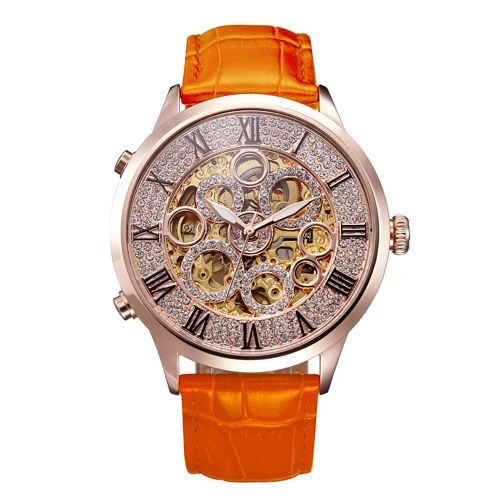 MATISSE Lady Full Crystal Dial Leather Strap Automatic Mechanical font b Watch b font Wristwatch
