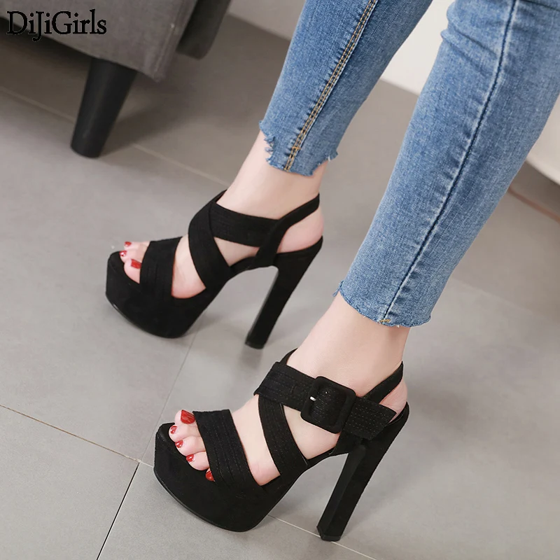 

Women Summer Sandals 15cm Black High Heels Fashion Cross Buckle Stripper Shoes 5cm Platform Gladiator Shoes Sandale Talon Femme