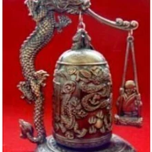 Коллекционные Китайский латунь Дракон Будда Bell статуя