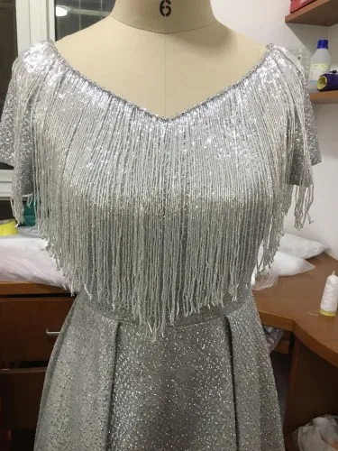 Bling fanatico Borlas de cabo vestido de formatura шикарное длинное платье-накидка с кисточками, выпускное платье с большим v-образным вырезом, Платья для особых случаев - Цвет: silver