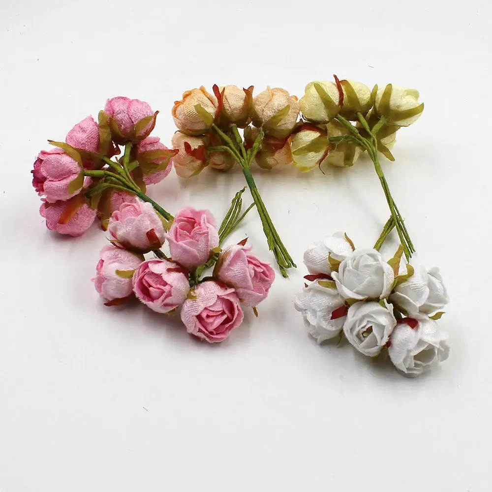 6pcs / lot High Quality Mini Tea Rose Bud Artificial Flowers for Wedding Home Decoration Wreath Jewelry Scrapbooking DIY Handmad 6pcs / lot High Quality Mini Tea Rose Bud Artificial Flowers for Wedding Home Decoration Wreath Jewelry Scrapbooking DIY Handmad