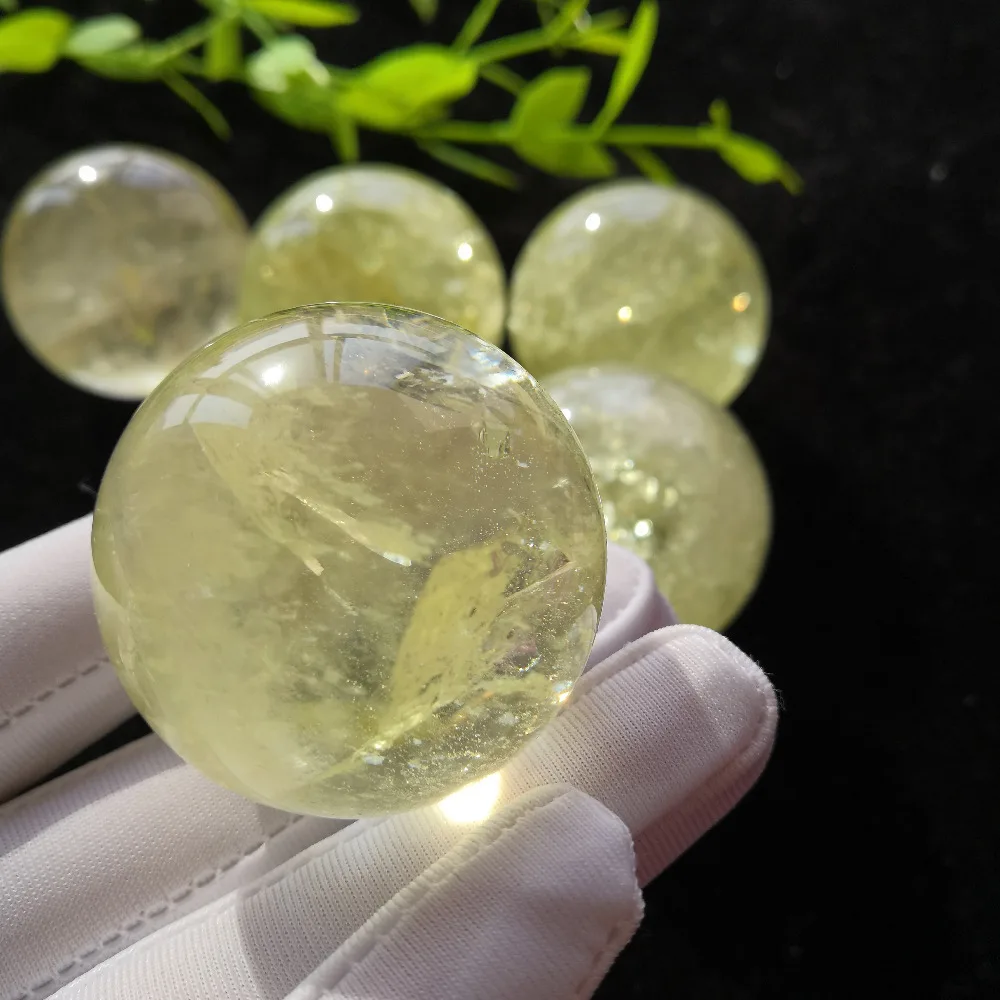 Natural Yellow Quartz Crystal Citrine Ball Healing Stone Home