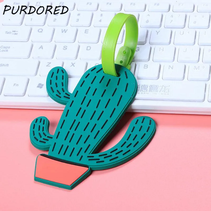 

PURDORED 1 Pc Cactus Luggage Tag Silica Gel Portable Watermelon Suitcase Laber ID Address Holder Travel Boarding Tags Label