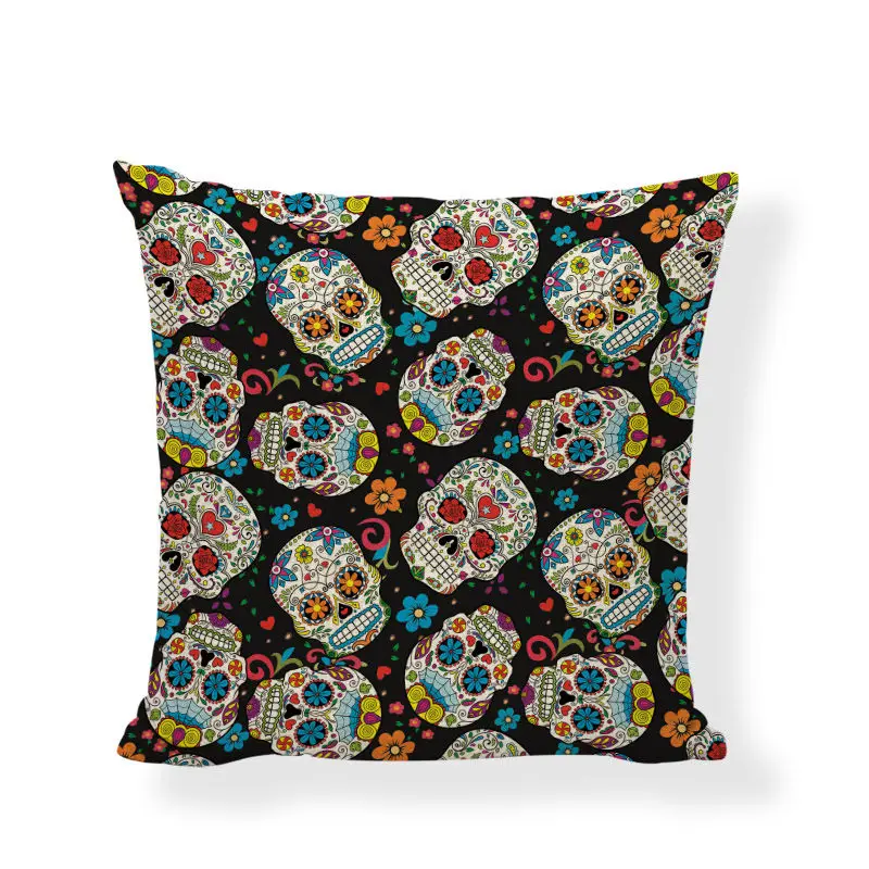 Сахарная диванная подушка с черепами, покрывает Готический домашний декор, геометрический цвет, цветы, принт любви, наволочка, украшение для семьи, гостиная - Цвет: 2