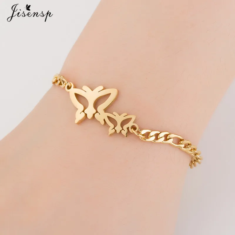 

Jisensp 2019 New Arrival Korean Style Lovely Butterfly Stainless Steel Bracelet Fashion Jewelry for Women Girls Party Gift
