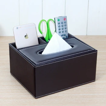 

Multifunction tissue napkins dispenser bown color cosmetic storage box wooden+PU leather storage box for home decoration SNH008E