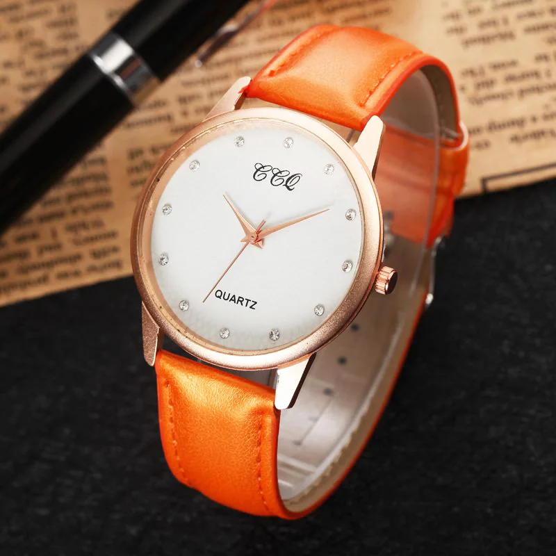 

Best Selling Simple Style Diamond Time Scale Rose Gold Dial Casual Leather Strap Student Fashion Quartz Watch Women (WJ-5646)