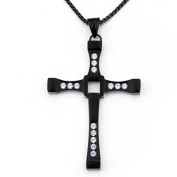 

Fashion Men Women Cross Pendant Color Black Color Stainless Steel Toledo Fast Furious Zirconia Cross Pendant Necklace Jewelry