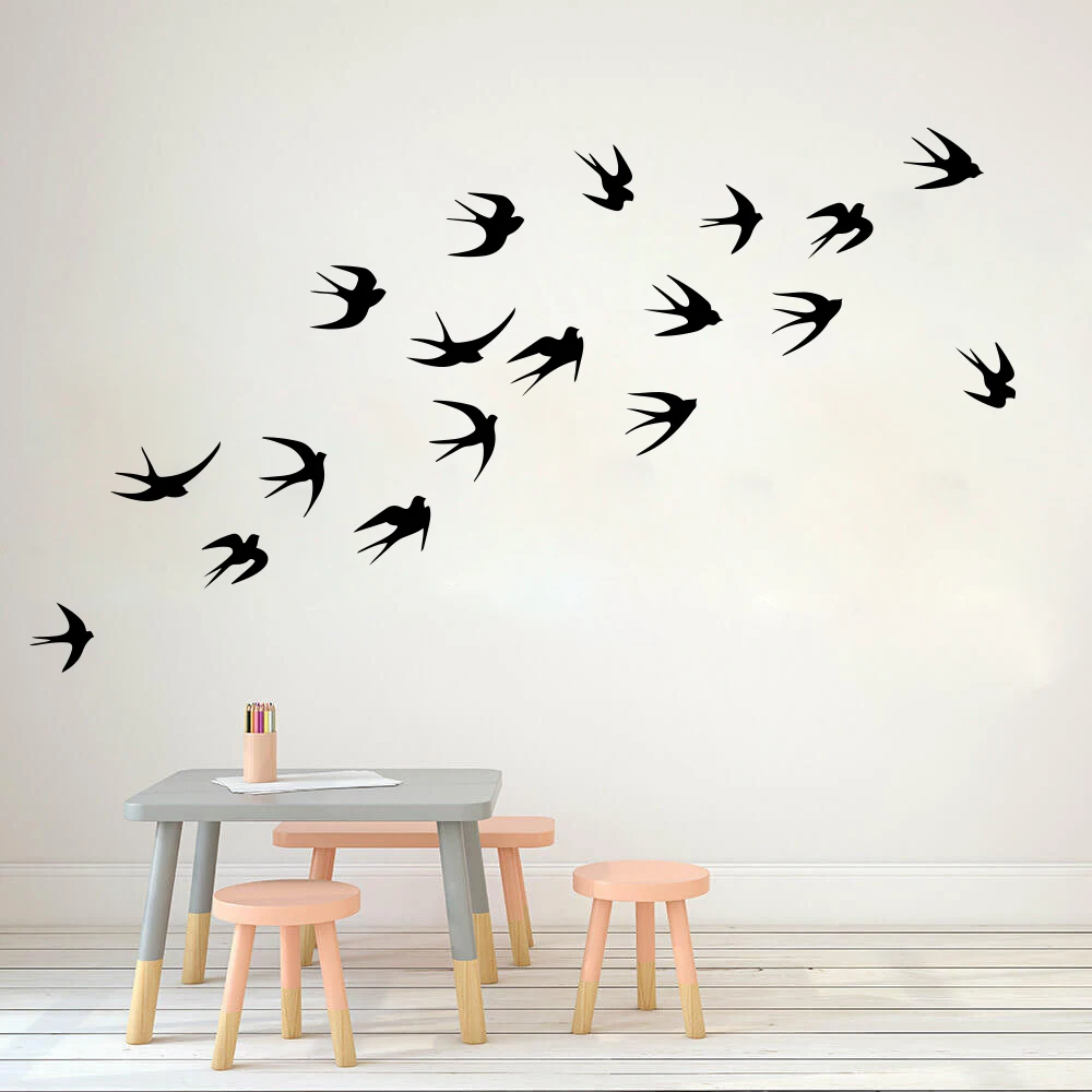 

Flying Swallows Wall Sticker Kids Room Nursery Flock of Birds Set of 18 Animal Wall Decal Bedroom Living Room Vinyl Art Decor