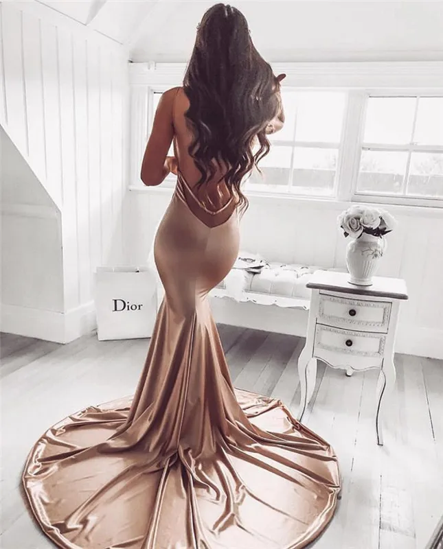 Mermaid Evening Dress Long 2019 Satin V-Neck Evening Party Dresses Prom Gown Sexy Backless Robe De Soiree Abendkleider