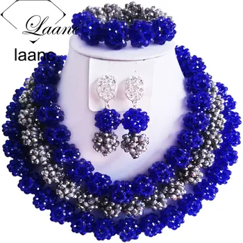 

Laanc Latest Royal Blue Nigerian Beads Jewelry Set for Wedding African Necklaces and Earrings Sets AL662