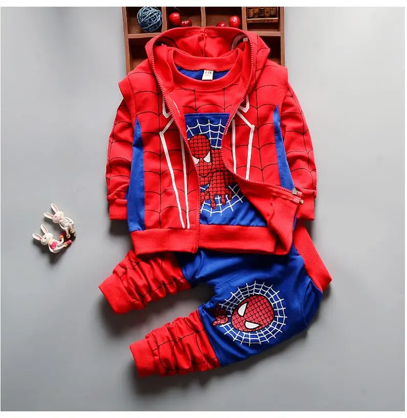 Комплект одежды из трех предметов с человеком-пауком для мальчиков; хлопковый костюм для мальчиков; весенние костюмы для костюмированной вечеринки с человеком-пауком; комплект детской одежды